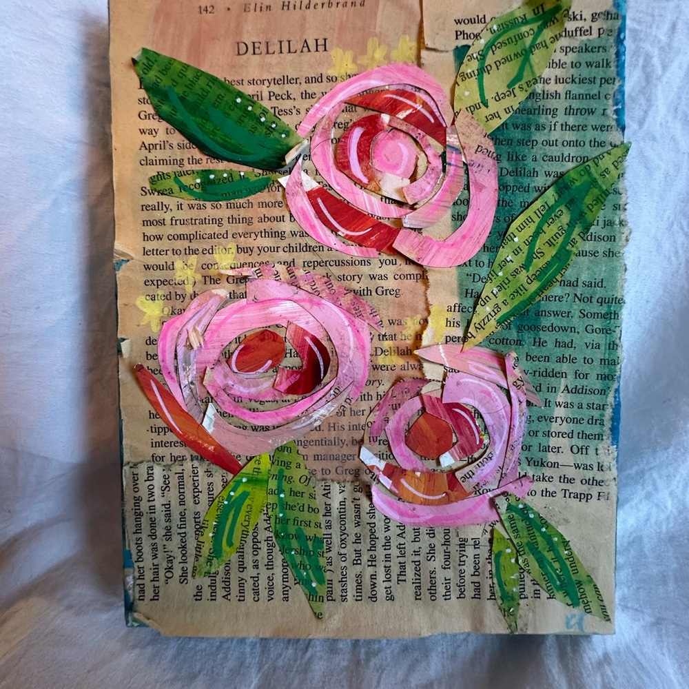 🌸 Original Handcrafted Floral Book Page Collage Art 🌸